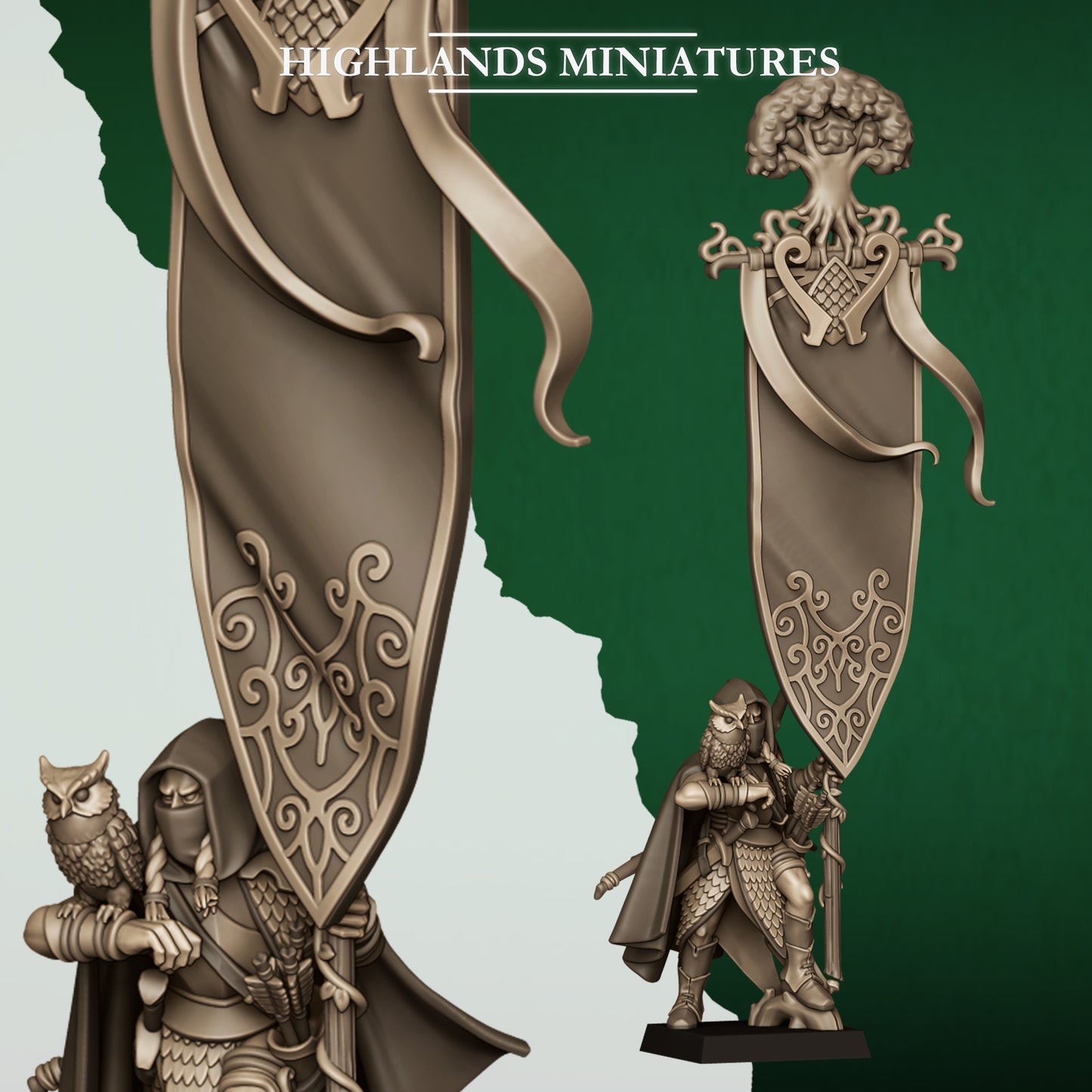 FERAL ELF BATTLE STANDARD BEARER - HIGHLANDS Miniatures