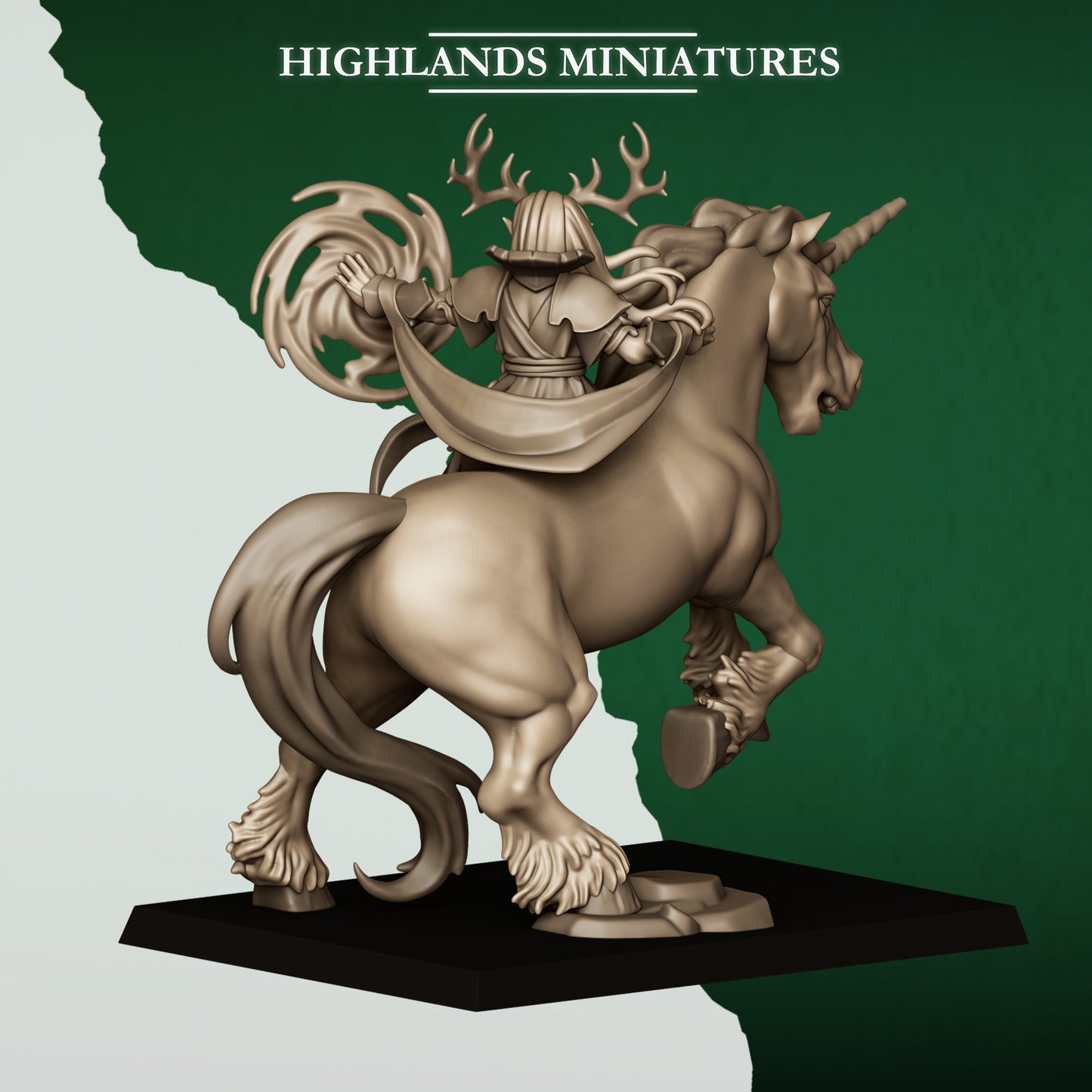 FERAL ELF DRUID ON UNICORN - HIGHLANDS Miniatures