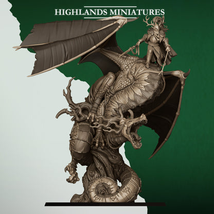 FERAL ELF PRINCE ON FERAL DRAGON - Highlands Miniatures