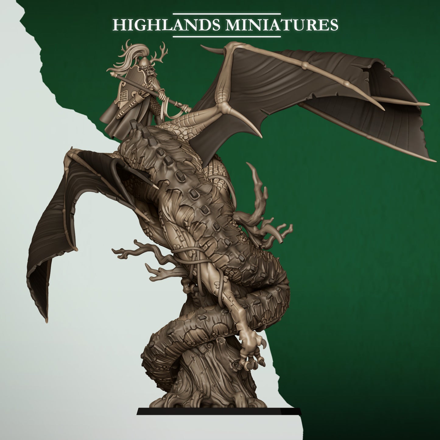 FERAL ELF PRINCE ON FERAL DRAGON - Highlands Miniatures