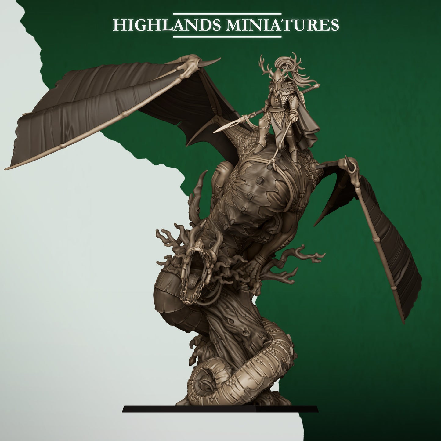 FERAL ELF PRINCE ON FERAL DRAGON - Highlands Miniatures