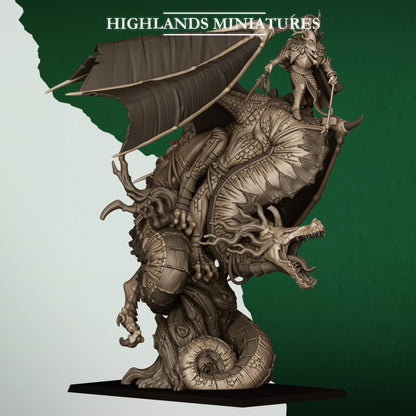 FERAL ELF PRINCE ON FERAL DRAGON - Highlands Miniatures