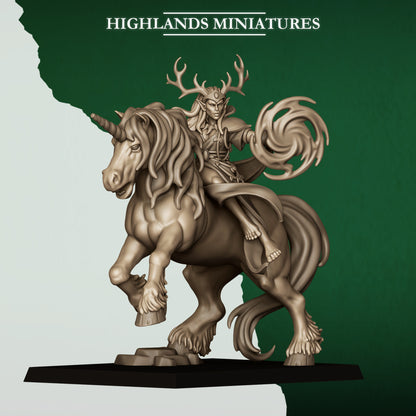 FERAL ELF DRUID ON UNICORN - HIGHLANDS Miniatures