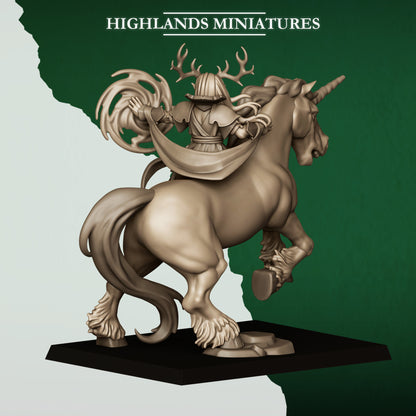 FERAL ELF DRUID ON UNICORN - HIGHLANDS Miniatures