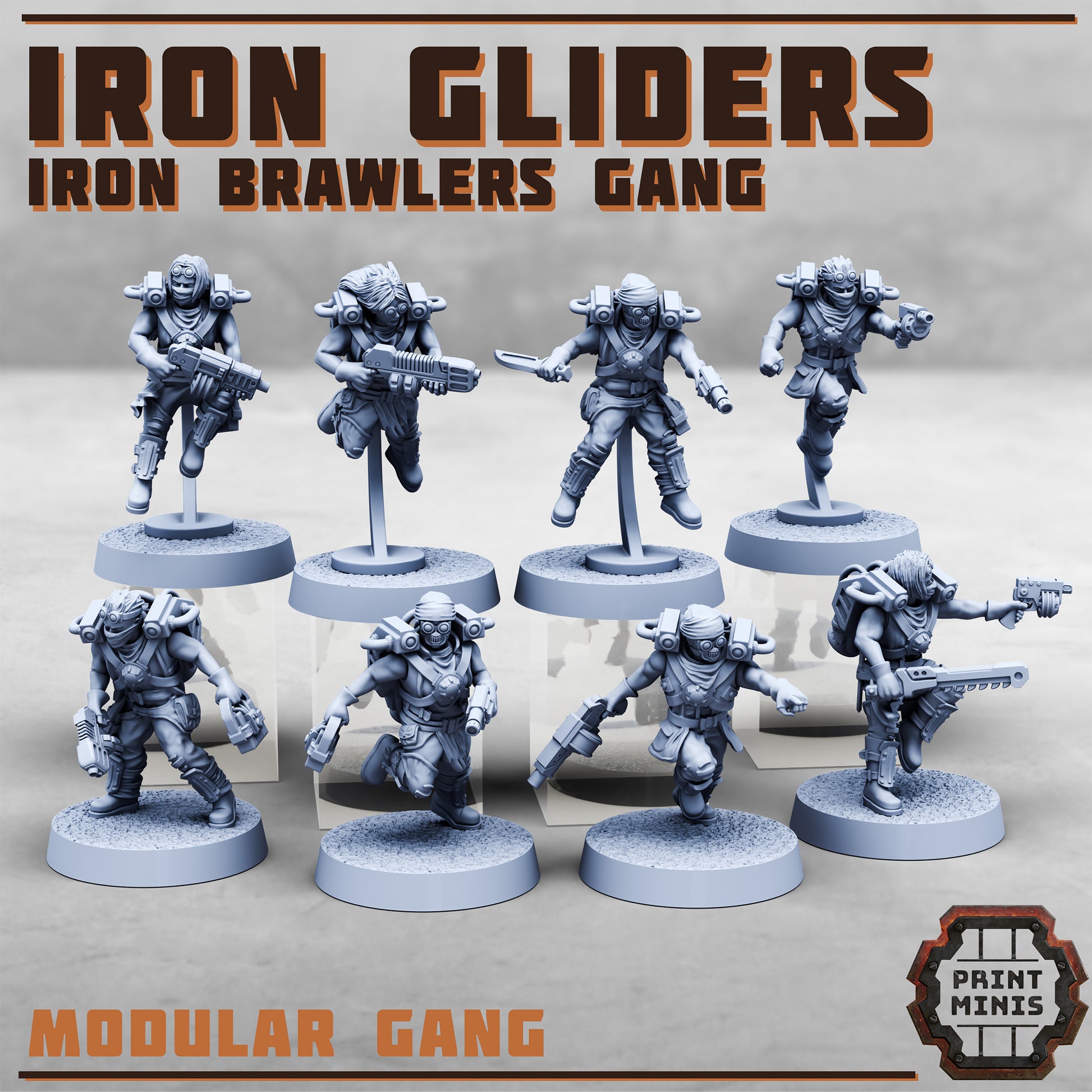 Iron Gliders - Iron Brawlers Gang - Figurine Print Minis - PRINT MINIS - 3DPitFactory