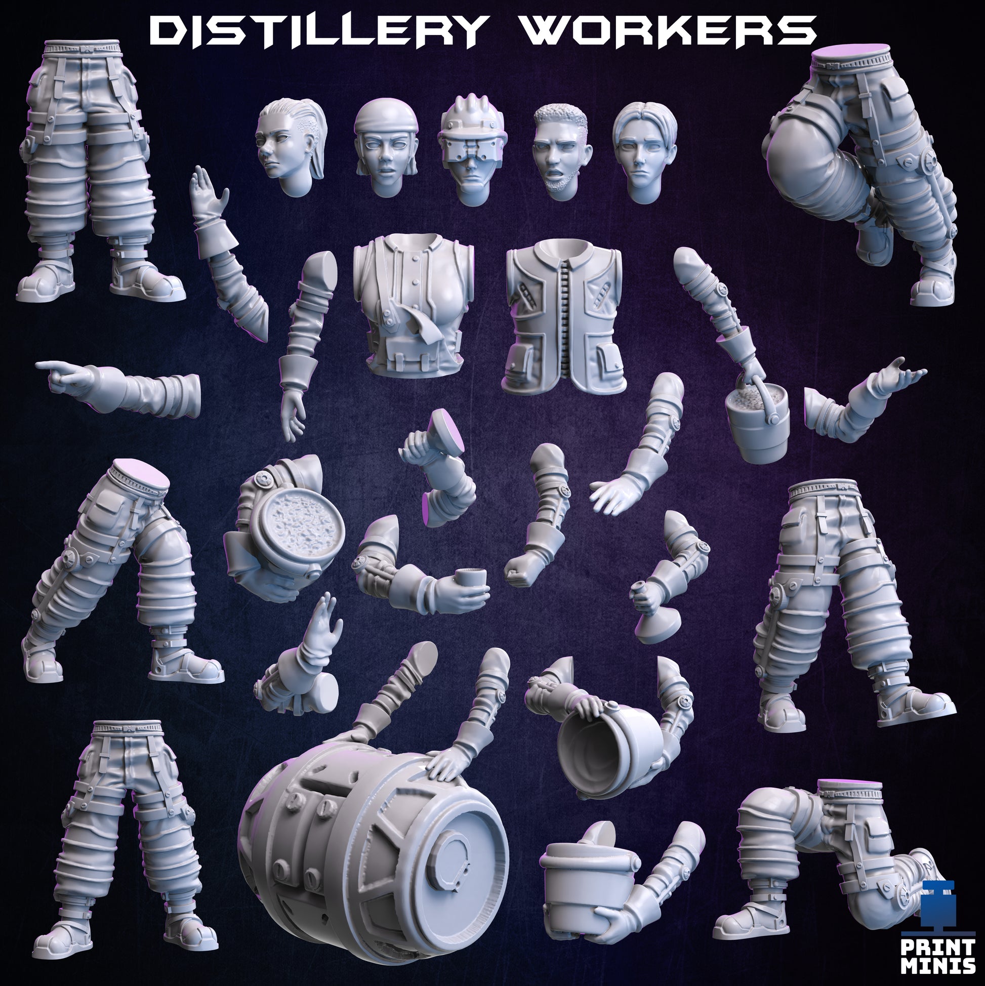 Distillery Workers - Figurine Print Minis - PRINT MINIS - 3DPitFactory